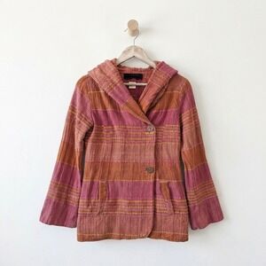 Avatar Nepal Boho Striped Cotton Hooded Jacket Hippie Festival Small Orange Pink